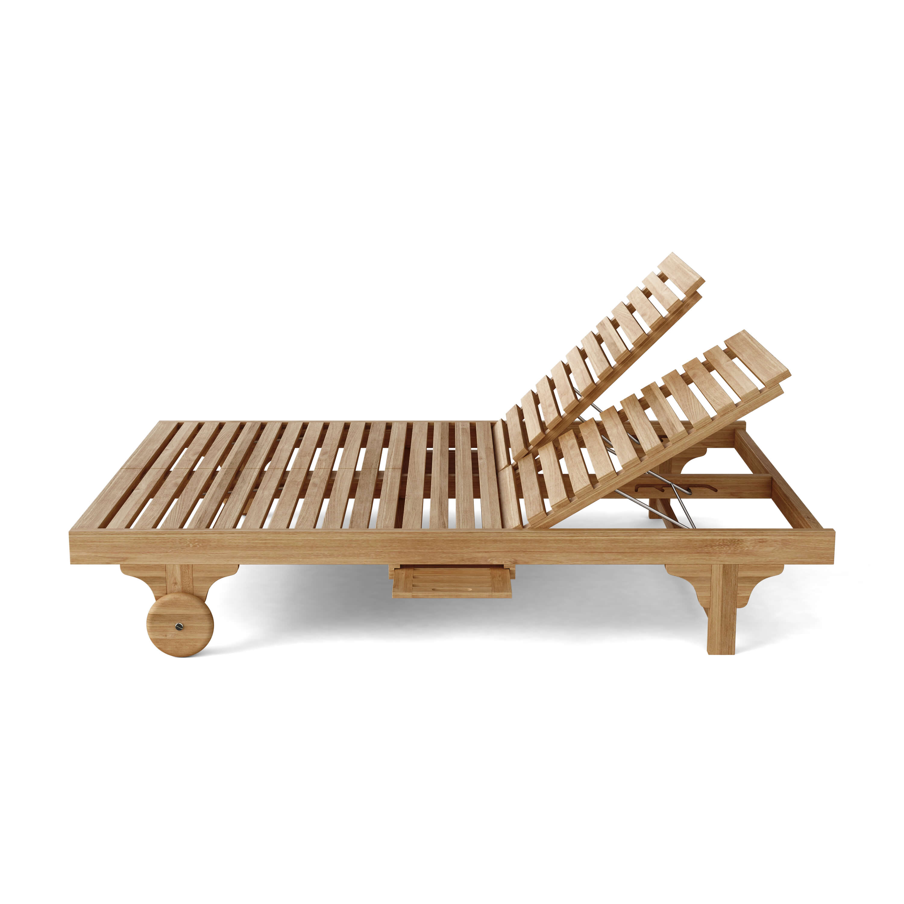 Anderson Teak Bel-Air Double Adjustable Teak Sun Lounger Set of 2 with Side Trays & Wheels