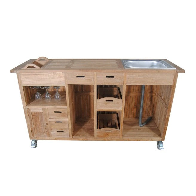 Anderson Teak Safari Bar Table – Teak Outdoor Patio Bar & Serving Station