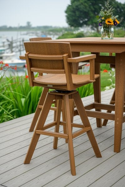 Seaside SYM 23″ Square - Outdoor Swivel Bar Arm Chair