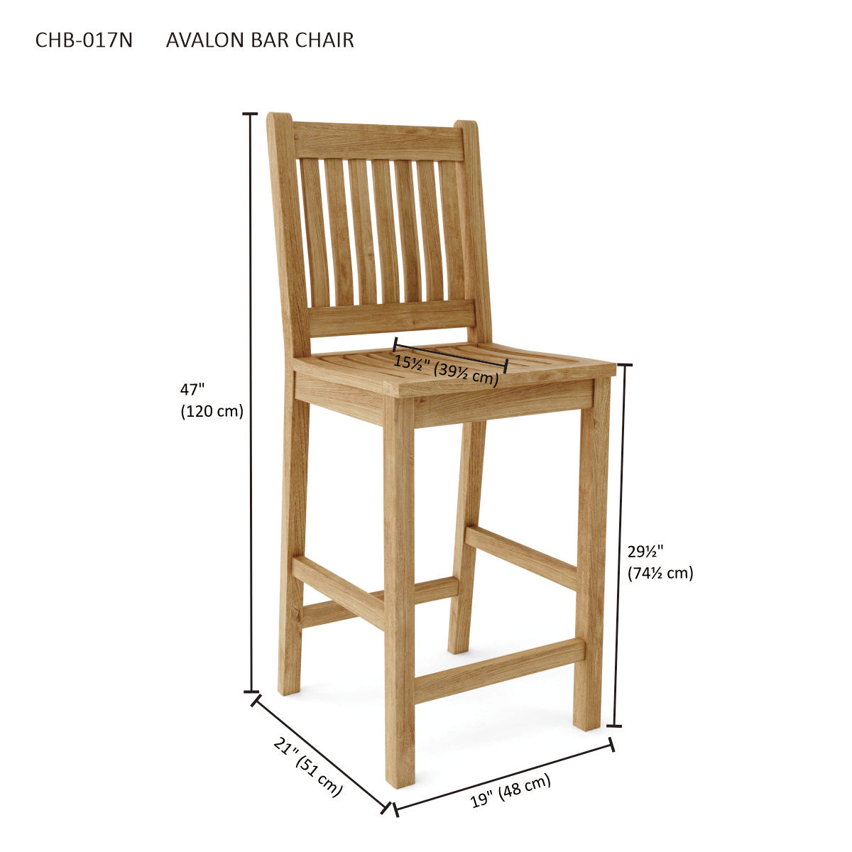 Anderson Teak Avalon Bar Chair – Teak Outdoor Bar Height Seating