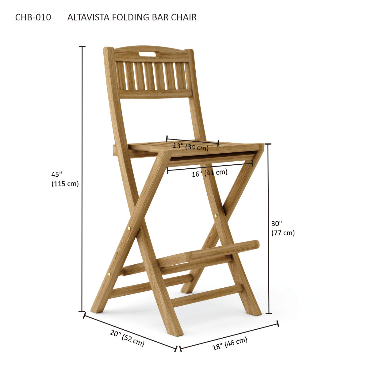 Anderson Teak Altavista Folding Bar Chair – Teak Outdoor Bar Seating