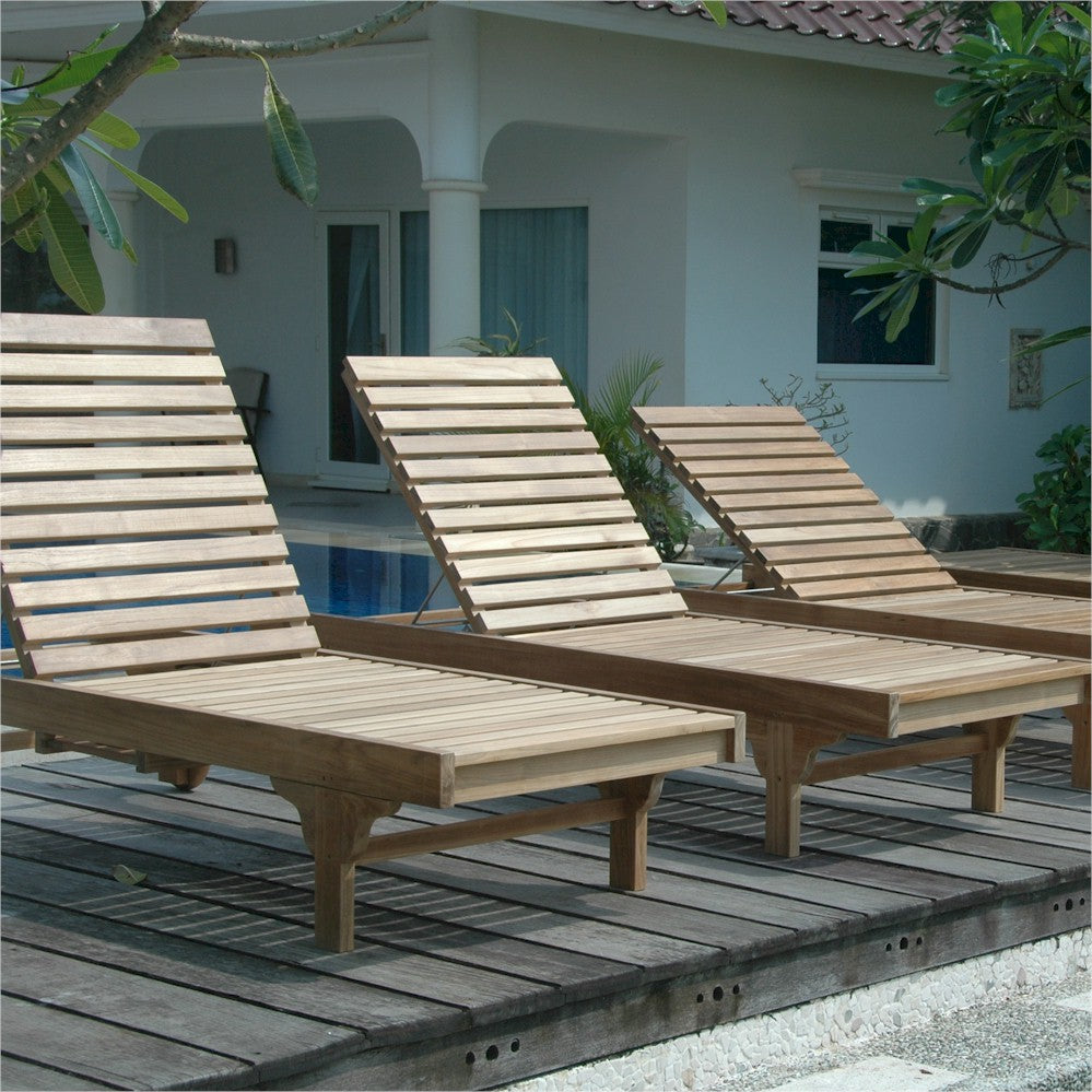 Anderson Teak Capri Teak Outdoor Sun Lounger Set of 4 with Sliding Tray & Wheels