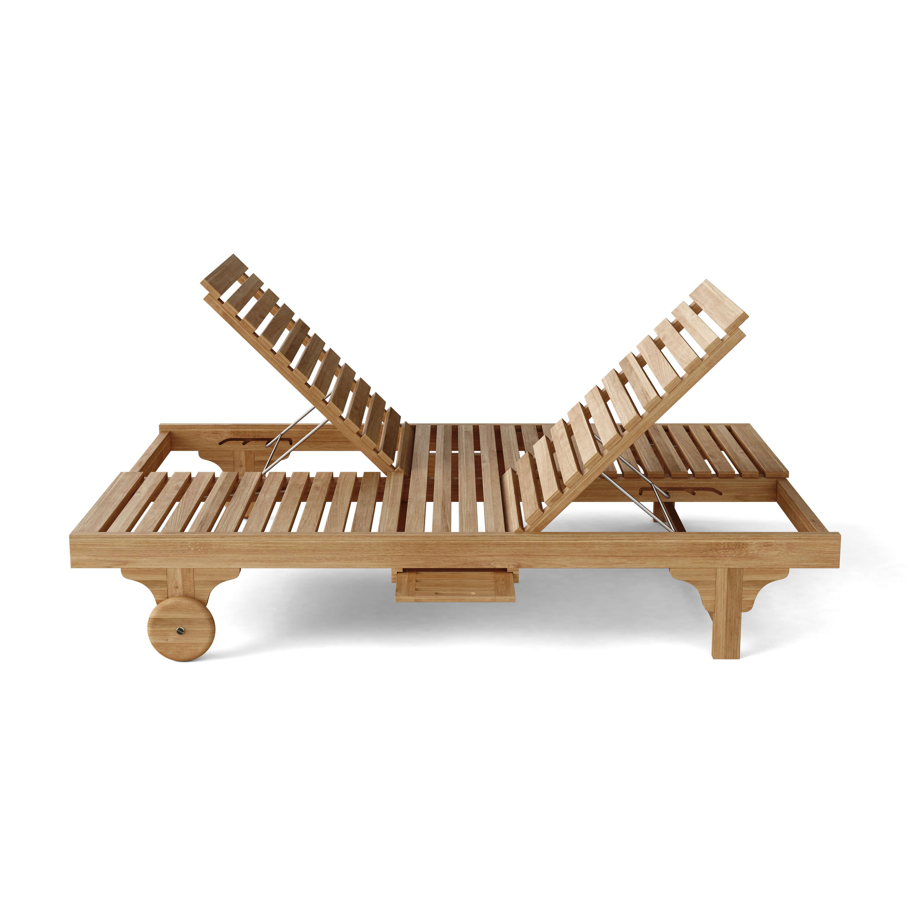 Anderson Teak Bel-Air Double Adjustable Teak Sun Lounger Set of 2 with Side Trays & Wheels