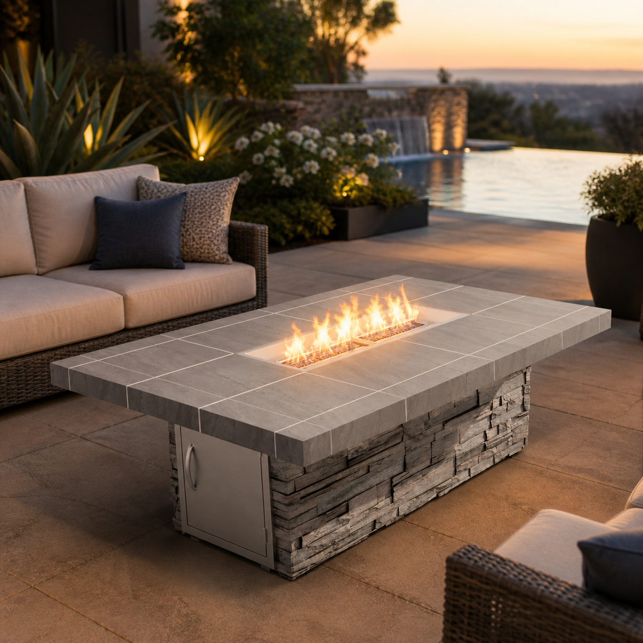 Cal Flame Mojave Modern Outdoor Gas Fire Pit – 90,000 BTU Patio Fire Table