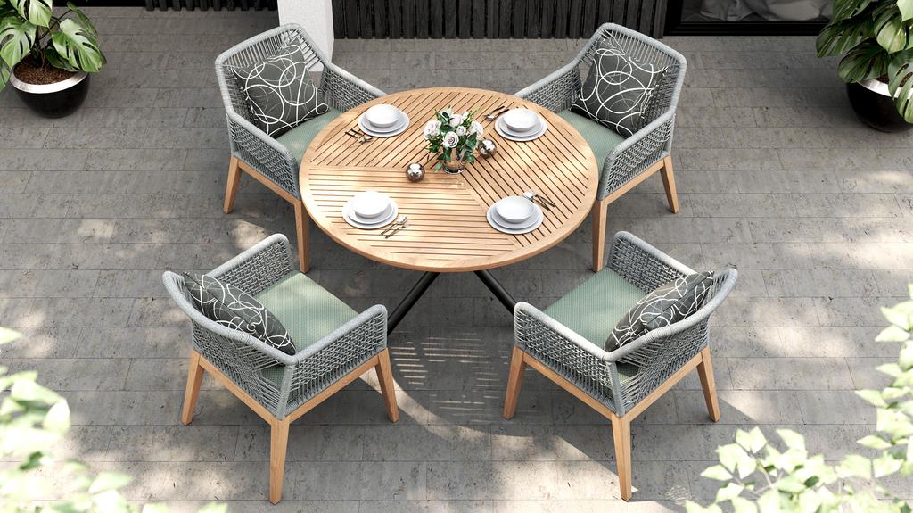 Daze Round Table 120 Teak Top - Ambiance Image~~