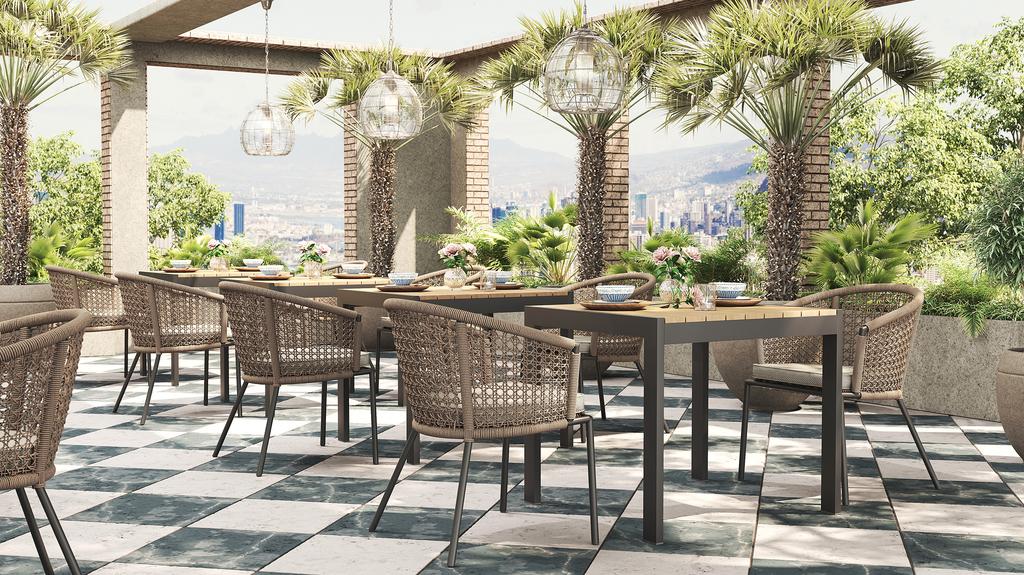 Enzo Dining Table 80 Teak Top - Ambiance Image~~