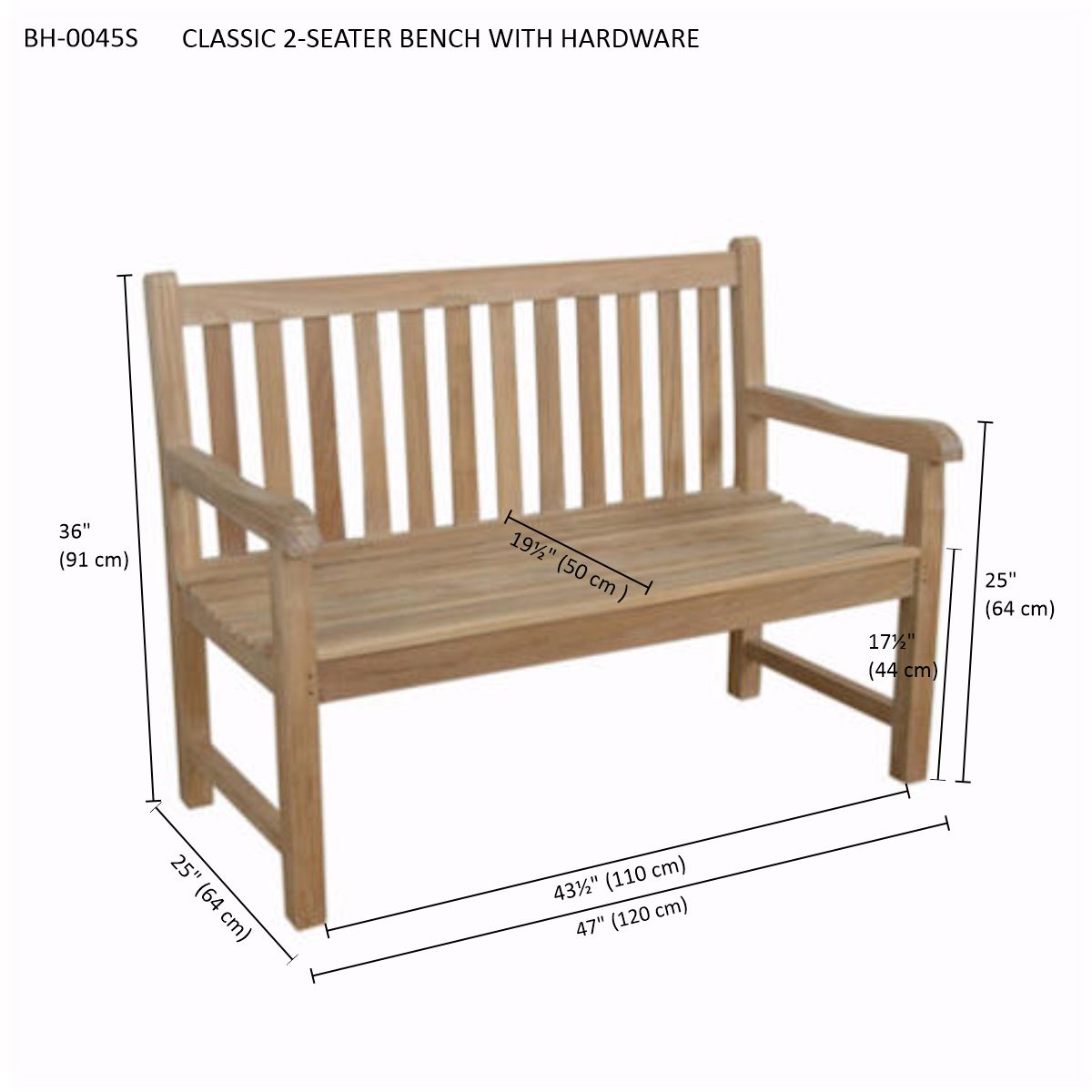 Anderson Teak Classic 2-Seater Bench – Solid Teak Outdoor Garden Bench