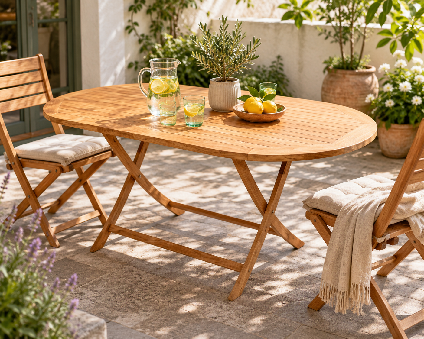 Anderson Teak Bahama 47″ Oval Folding Table – Solid Teak Outdoor Patio Table