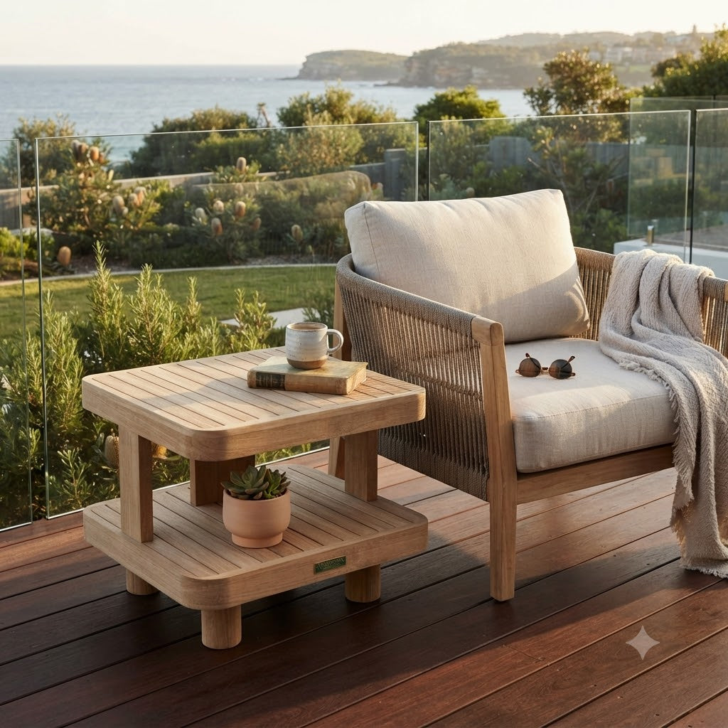 Anderson Teak Granada Outdoor Side Table – Premium Grade A Teak Two-Tier Patio End Table