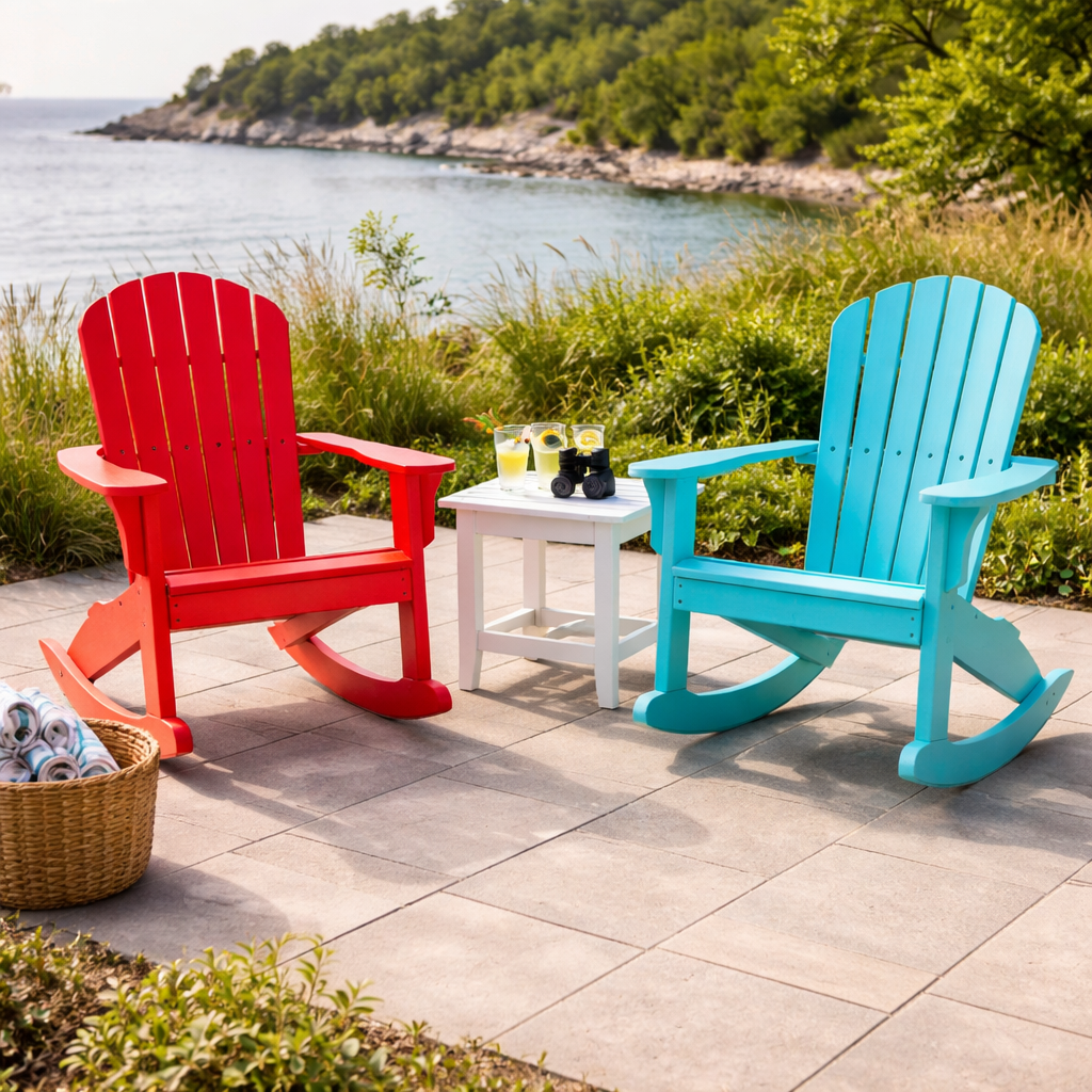 Seaside Coastline Harbor View Adirondack Rocker – Outdoor Rocking Chair
