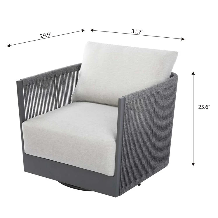 Elementi Capri 34″ Square Aluminum Rope Outdoor Swivel Chair