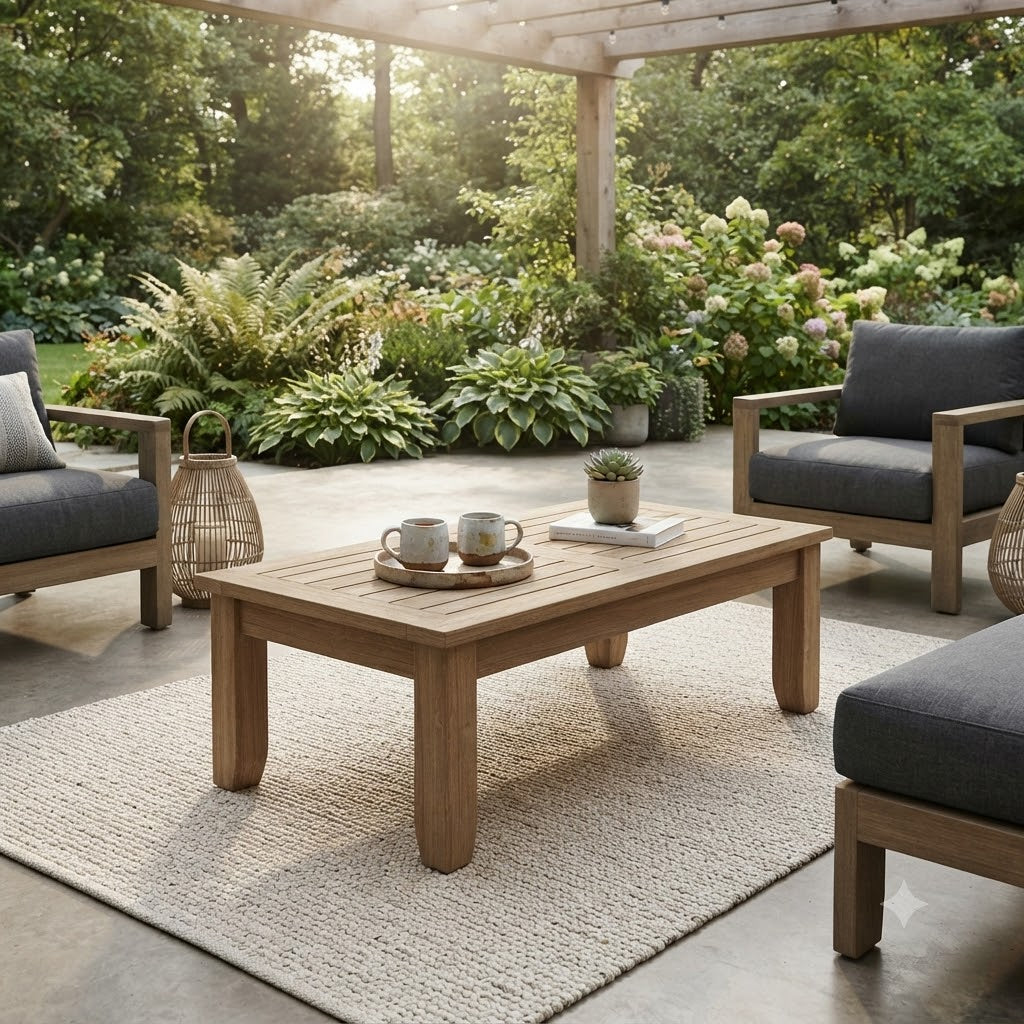 Anderson Teak Luxe Outdoor Rectangular Coffee Table – Premium Grade A Teak Patio Coffee Table for Deep Seating