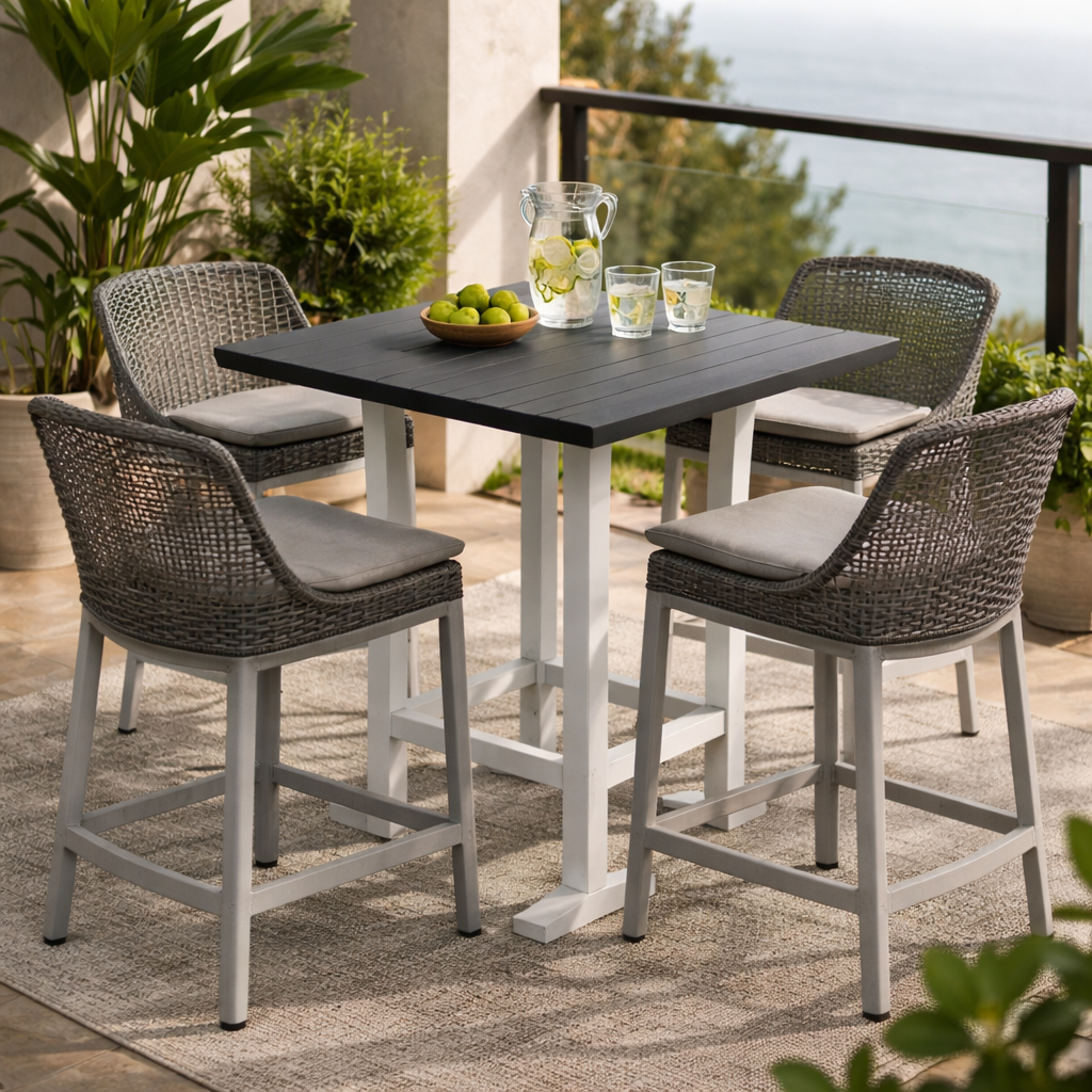 Seaside Coastline Cafe Square Bar Table – Outdoor Bar Height Patio Table