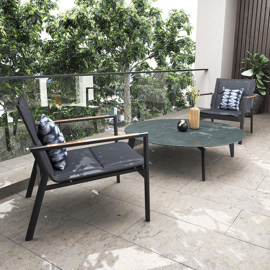 Dorus SS Coffee Table Round 120 -Ceramic Top - Ambiance Image~~