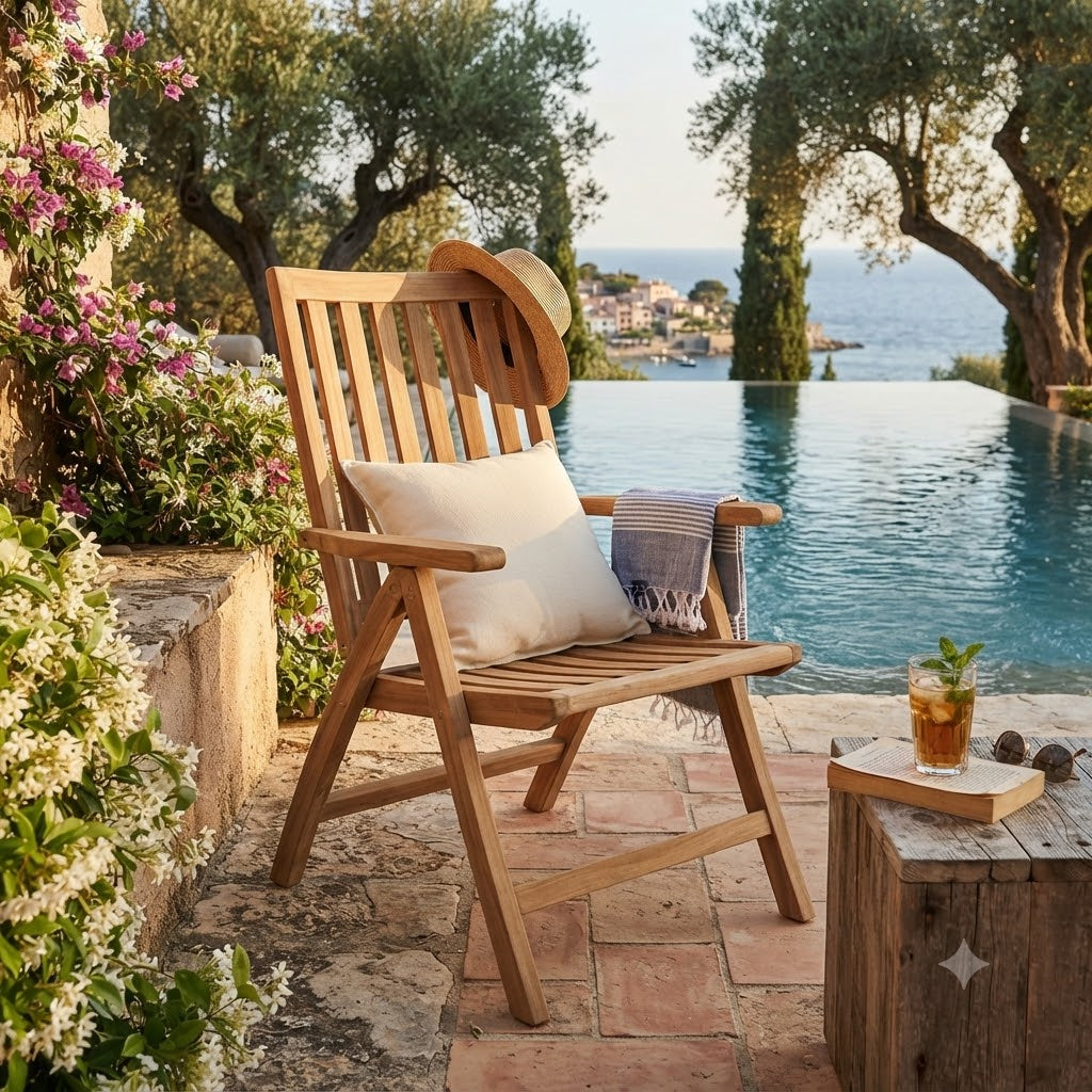 Anderson Teak Imperial 5-Position Reclining Armchair – Folding Teak Outdoor Seating