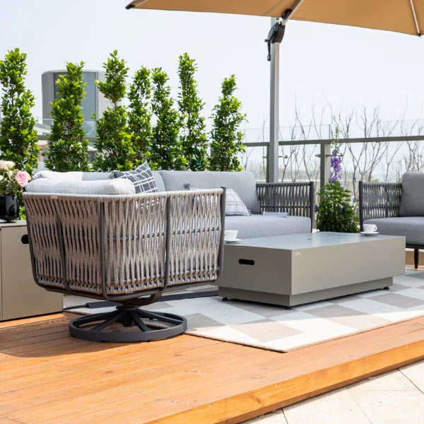Elementi Milano 30″ Square Aluminum Rope Outdoor Swivel Chair