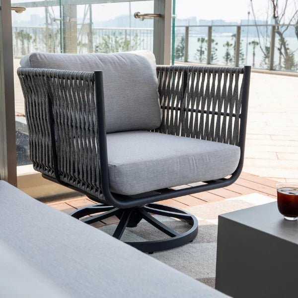 Elementi Milano 30″ Square Aluminum Rope Outdoor Swivel Chair