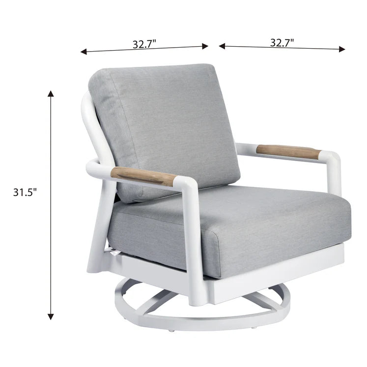 Elementi Santorini 33″ Square Aluminum Teak Outdoor Swivel Chair