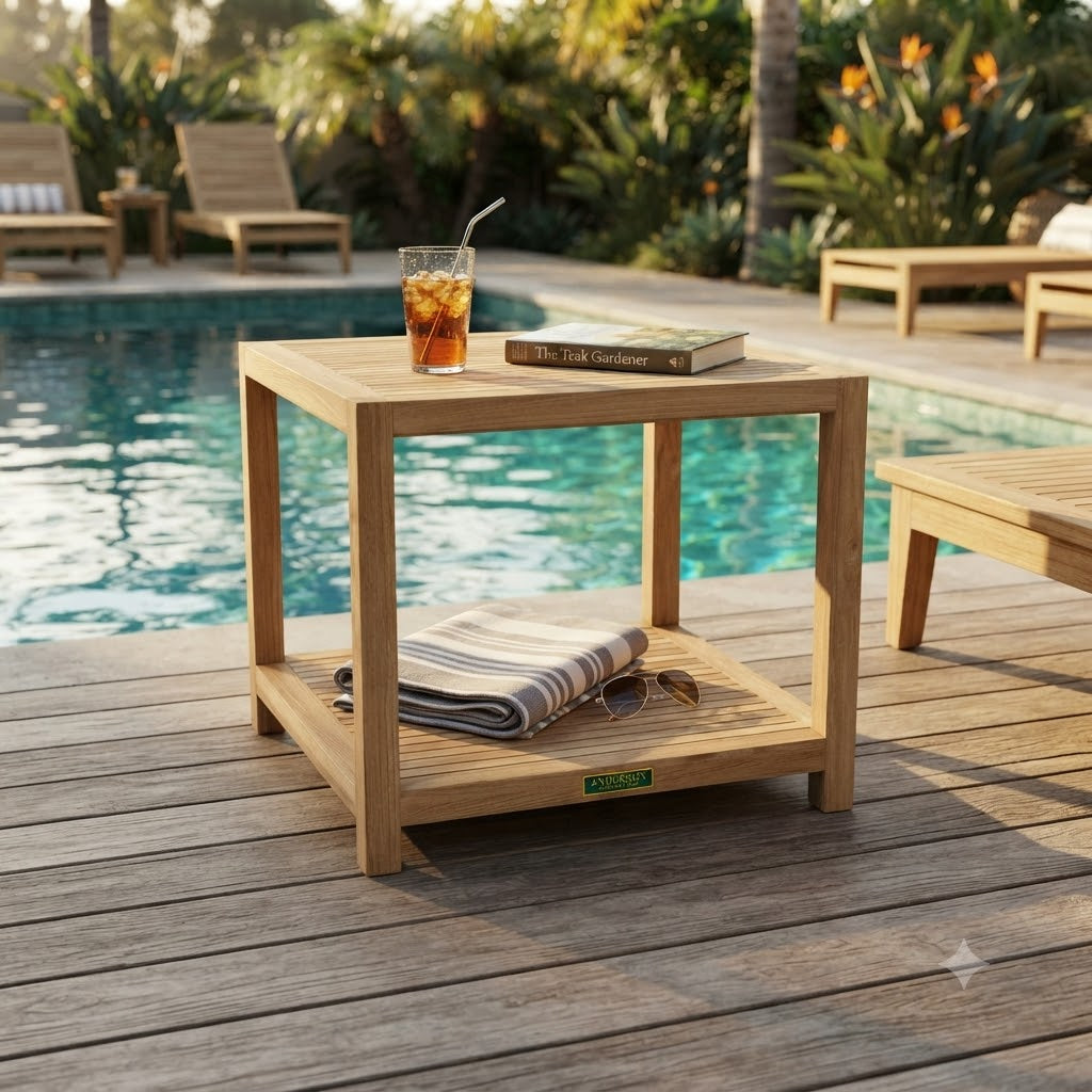 Anderson Teak Glenmore Side Table with Shelf – Solid Teak Outdoor End Table