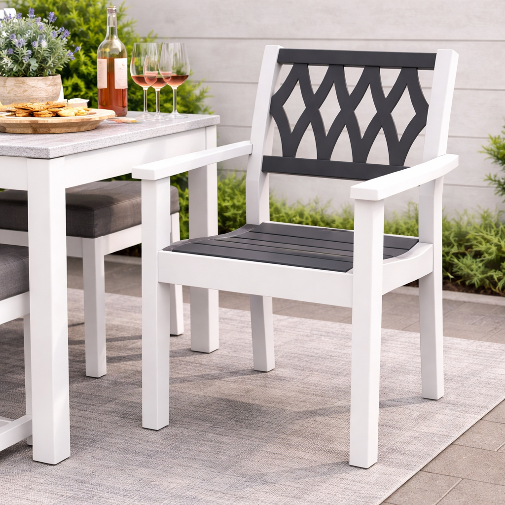 Seaside Greenwich Dining Arm Chair Diamond – Modern Outdoor Patio Seating