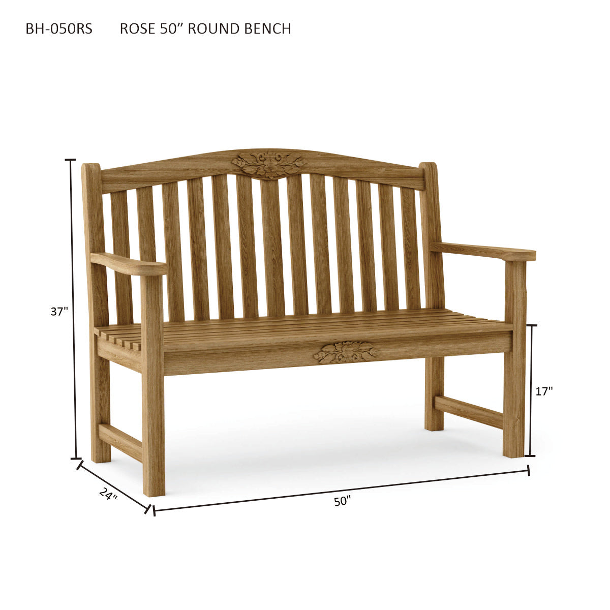 Anderson Teak Rose 50″ Round Bench – Hand-Carved Solid Teak Outdoor Garden Bench