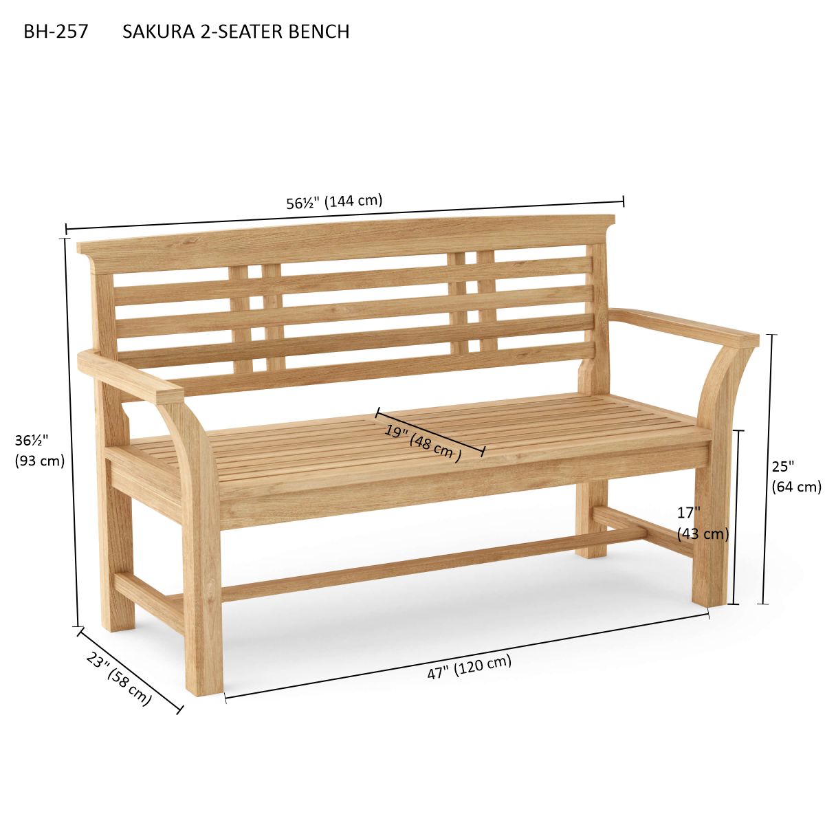 Anderson Teak Sakura 2-Seater Bench – Solid Teak Outdoor Garden Bench