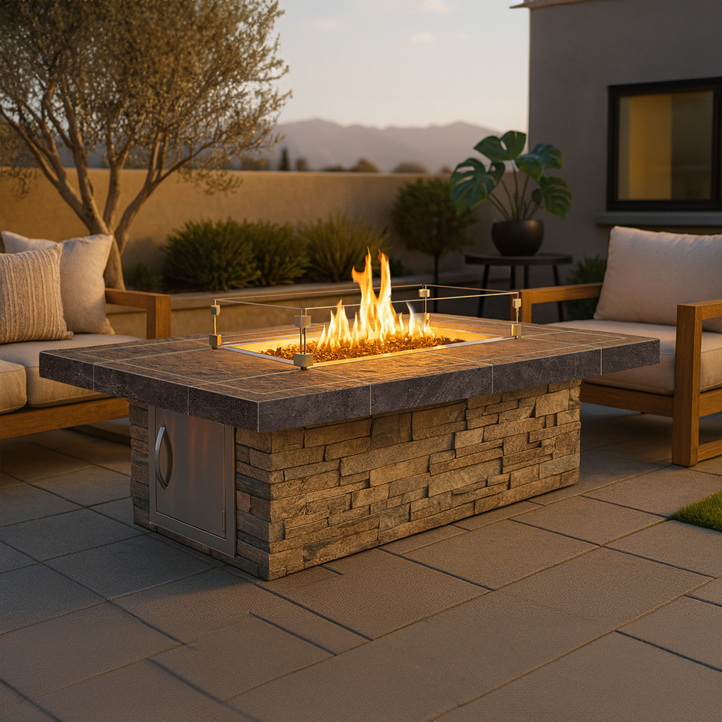Cal Flame Mojave Modern Outdoor Gas Fire Pit – 90,000 BTU Patio Fire Table