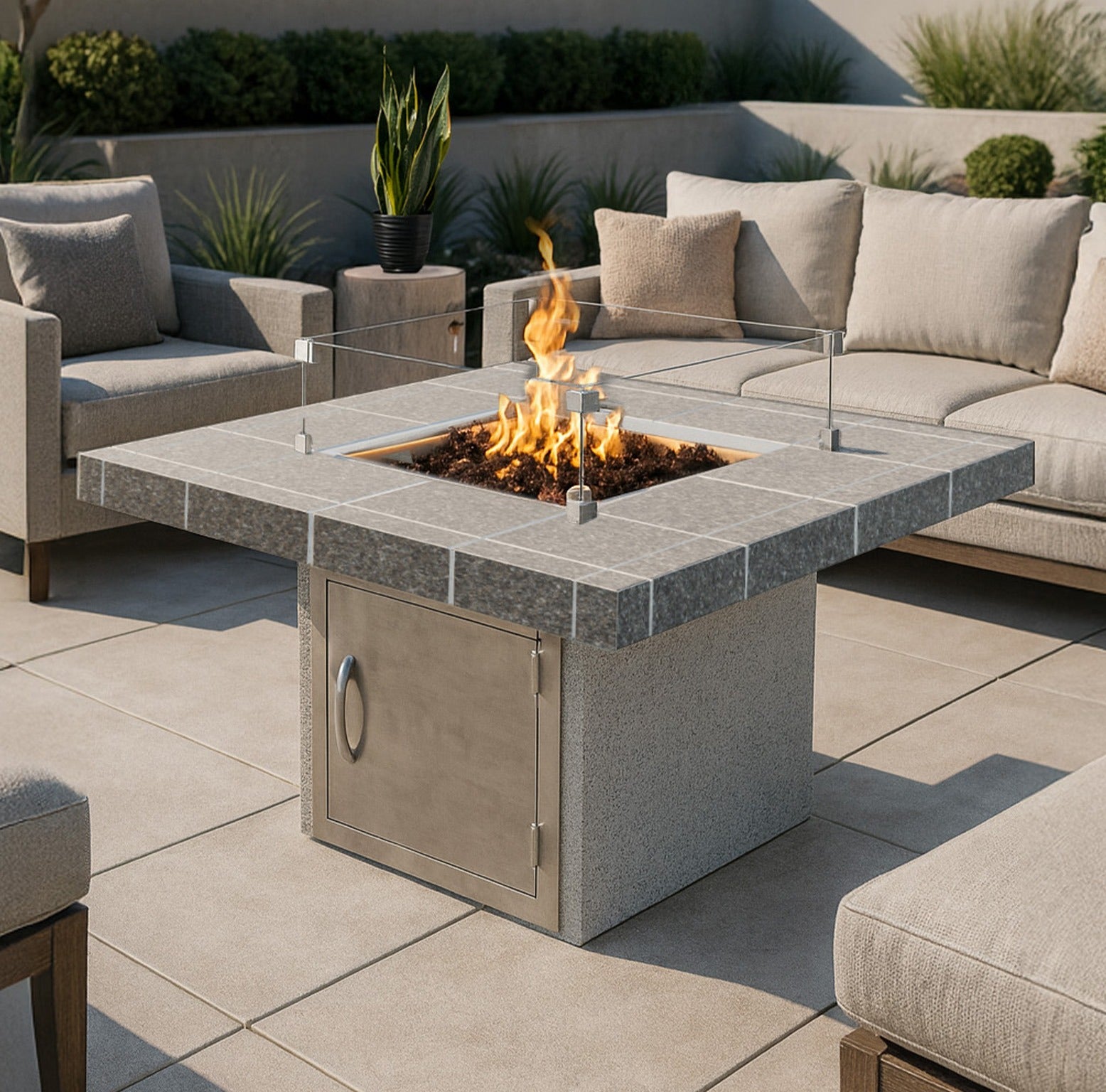 Cal Flame Mesa Contemporary Outdoor Gas Fire Pit – 90,000 BTU Patio Fire Table