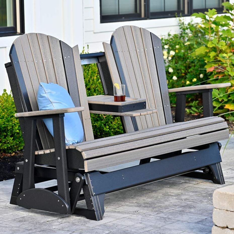 LuxCraft – 5′ Adirondack Glider – Outdoor Patio Glider Bench with Console
