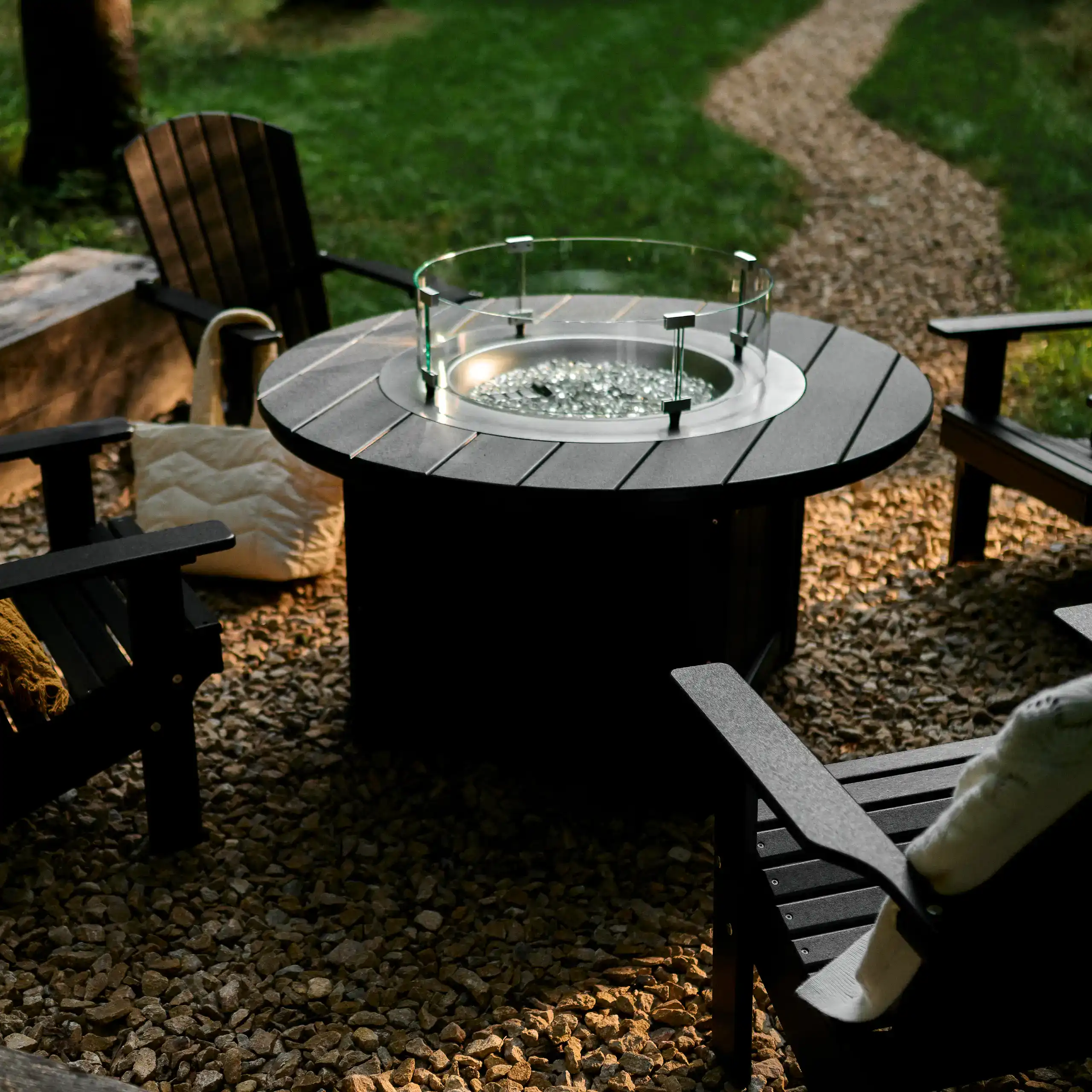LuxCraft – Lumin Fire Pit 46″ Round – Outdoor Gas Fire Pit with Glass Guard