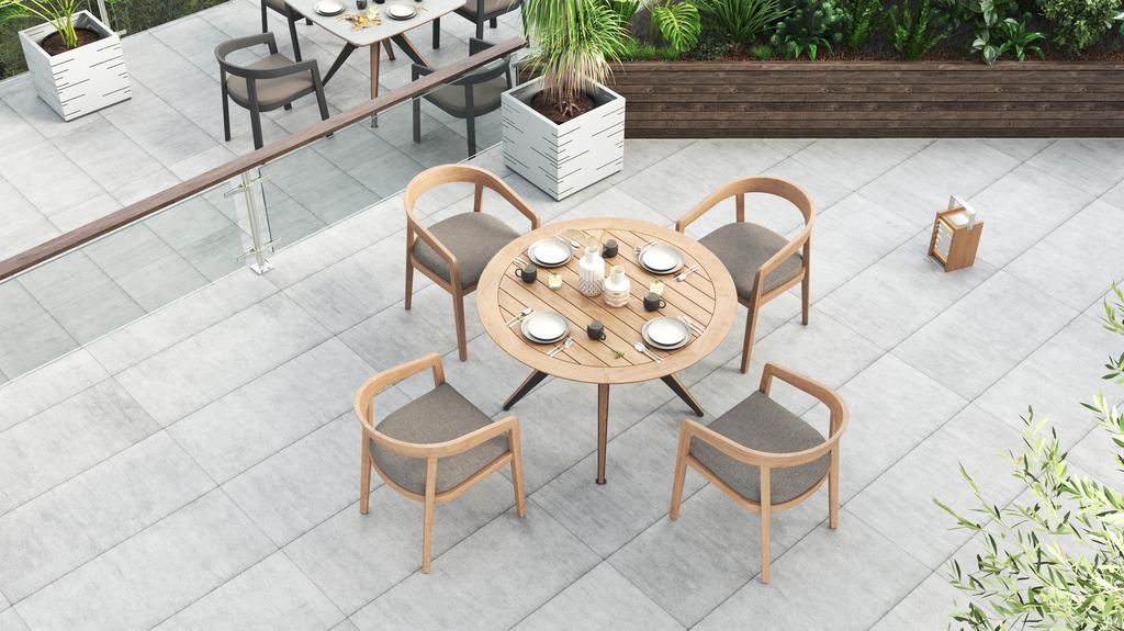 Lego Table Round 120 Teak Top - Ambiance Image~~