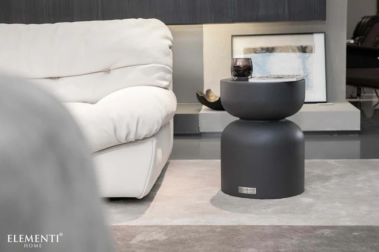 Elementi Home Chronos 14″ Round Slate Black Concrete Side Table Small