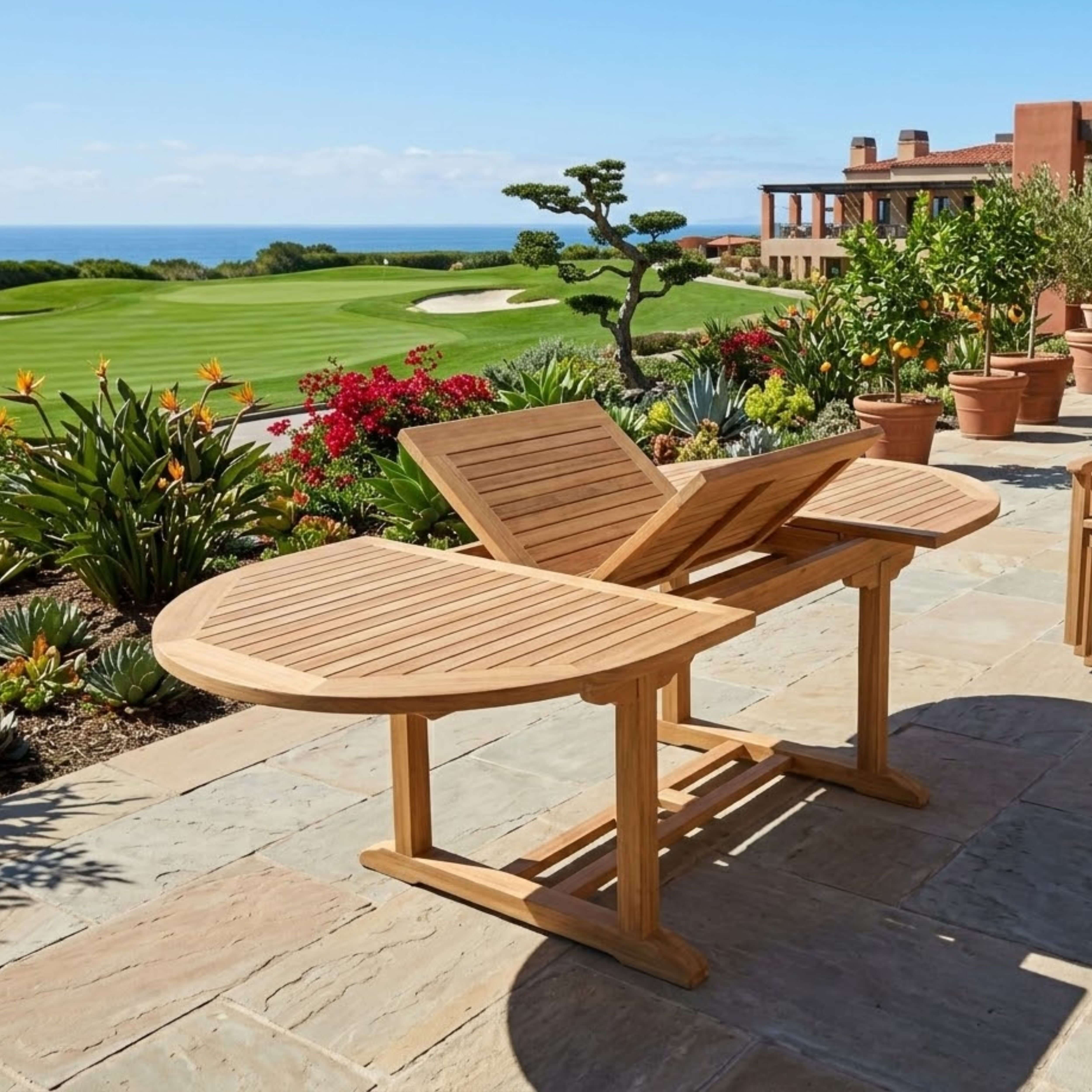 Anderson Teak Bahama 87″ Oval Extension Dining Table – Teak Outdoor Patio Table