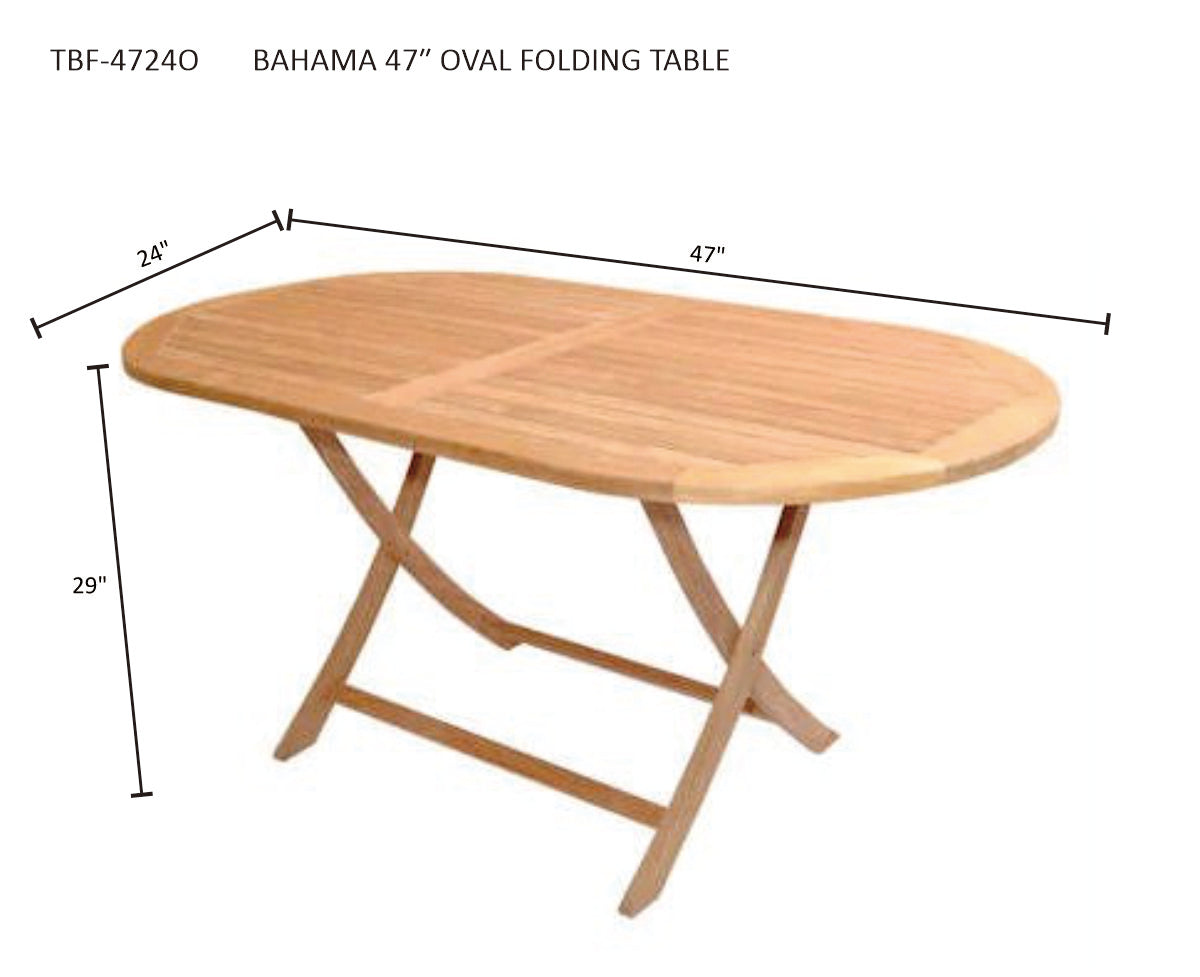 Anderson Teak Bahama 47″ Oval Folding Table – Solid Teak Outdoor Patio Table