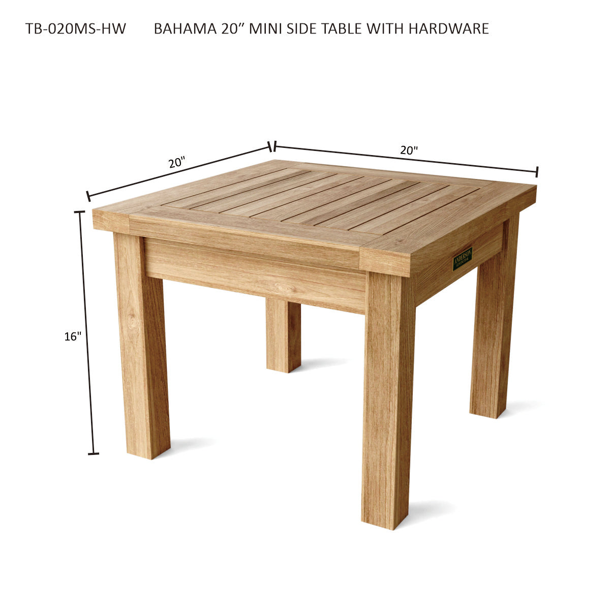 Anderson Teak Bahama 20″ Mini Side Table – Solid Teak Outdoor End Table