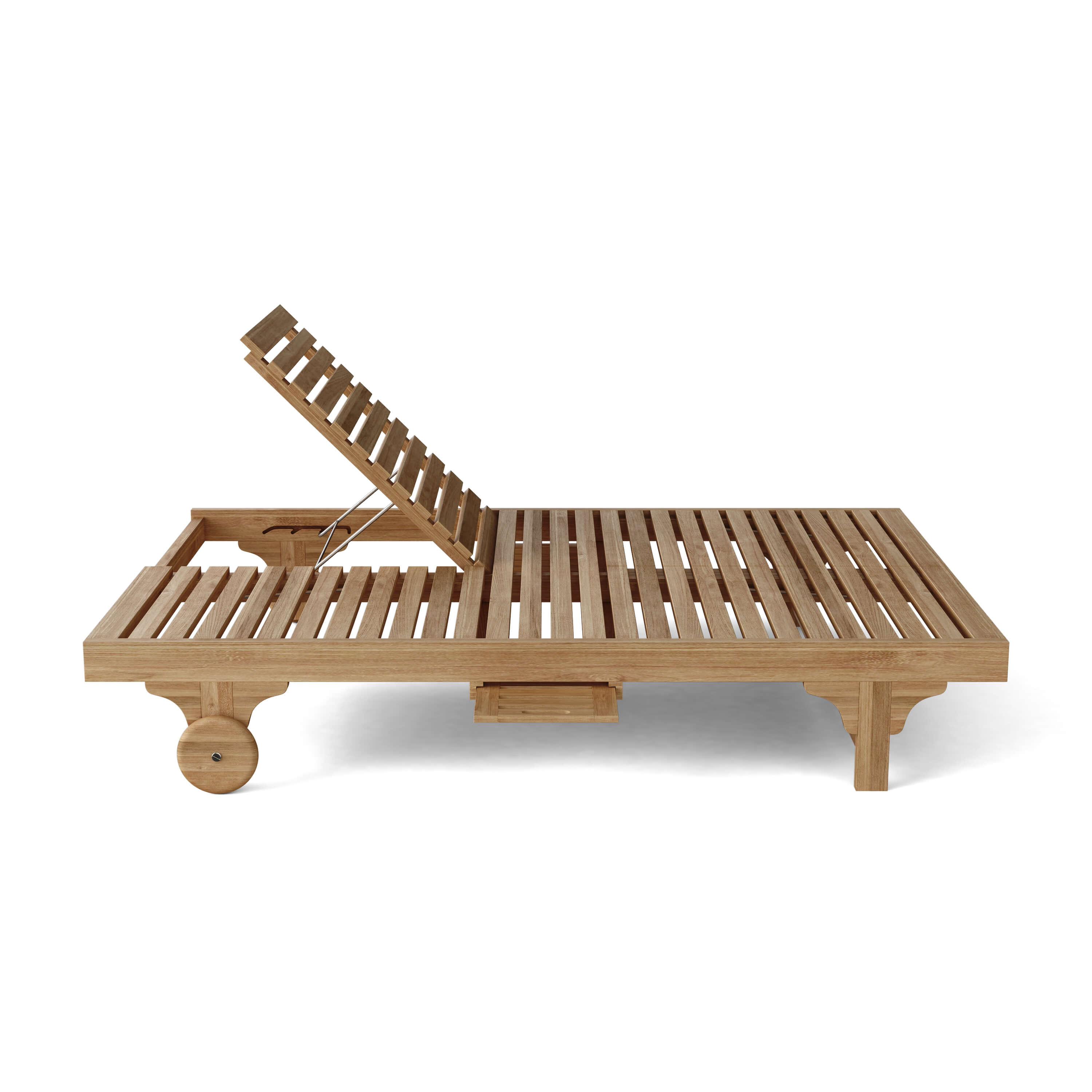 Anderson Teak Bel-Air Double Adjustable Teak Sun Lounger Set of 2 with Side Trays & Wheels