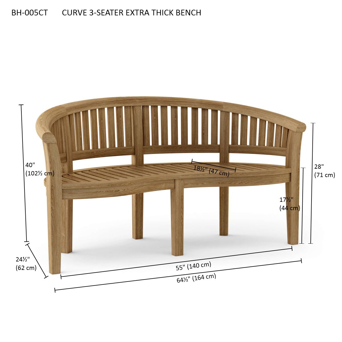 Anderson Teak – Curve 3-Seater Bench – Extra Thick Grade-A Teak Outdoor Seating