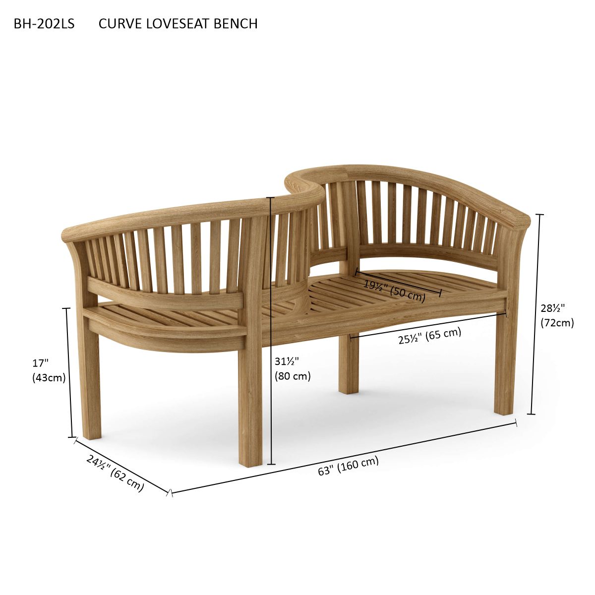 Anderson Teak Curve Love Seat Bench – Solid Teak Outdoor Peanut-Style Garden Bench
