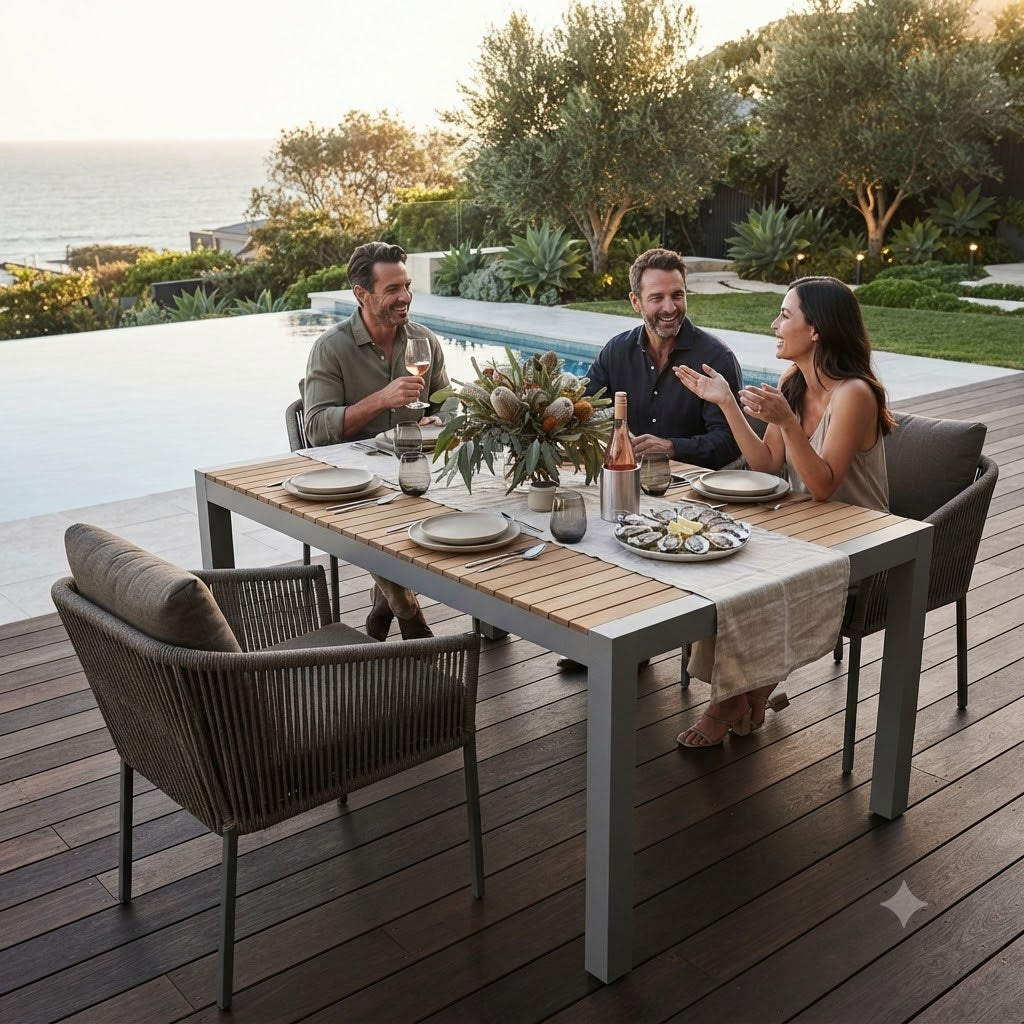 Anderson Teak Seville Rectangular Dining Table – Teak & Aluminum Outdoor Patio Table