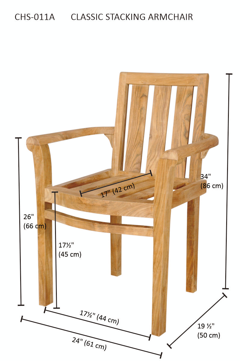 Anderson Teak Classic Stacking Armchair (4-PCS) – Solid Teak Outdoor Seating
