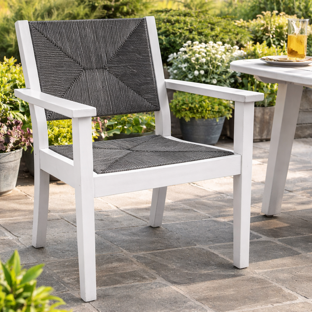Seaside Greenwich Dining Arm Chair Woven – Modern Outdoor Patio Seating