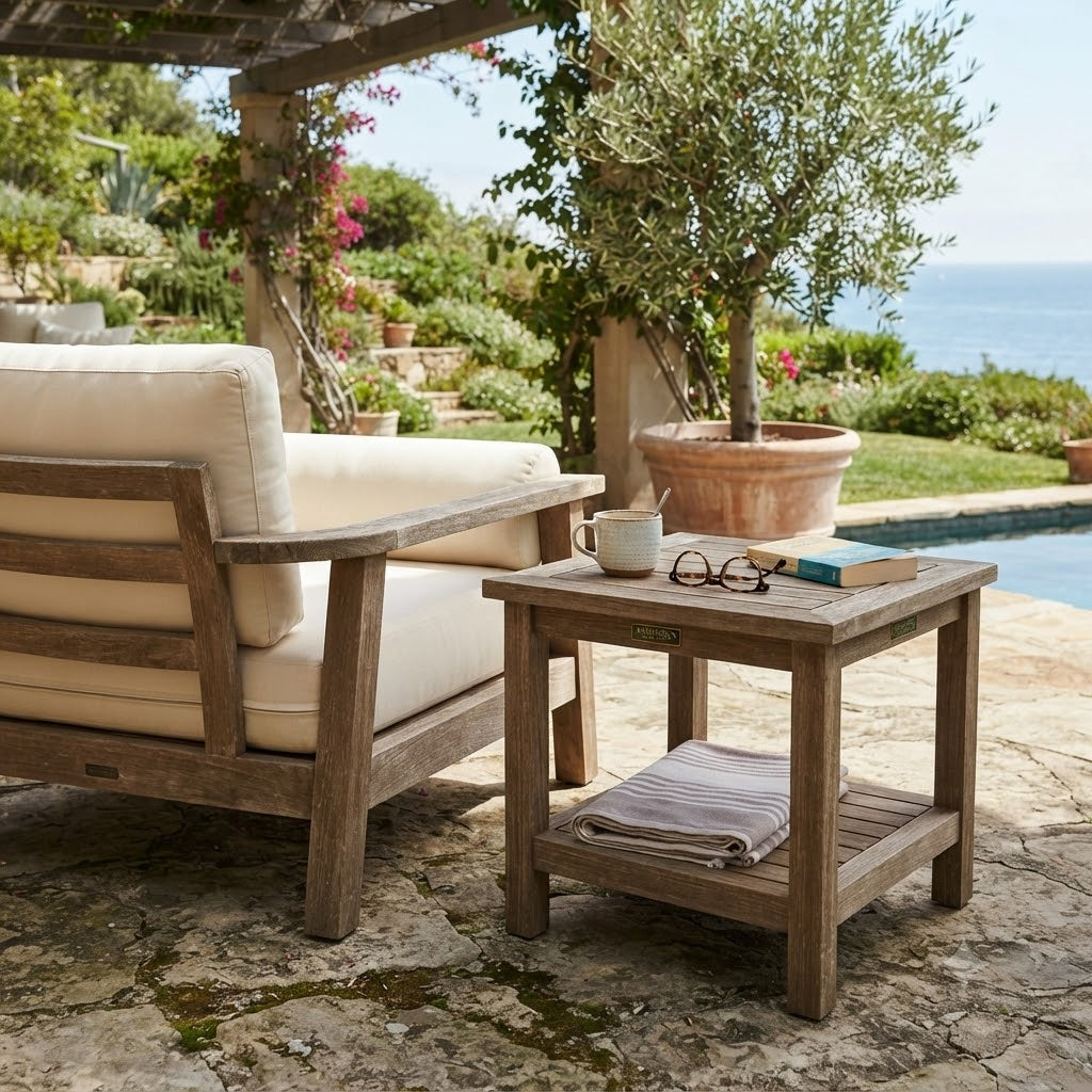 Anderson Teak Bahama 22″ Square 2-Tier Side Table – Solid Teak Outdoor End Table