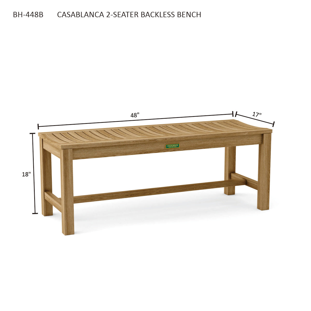 Anderson Teak – Casablanca 2-Seater Backless Bench – Curved Teak Seating