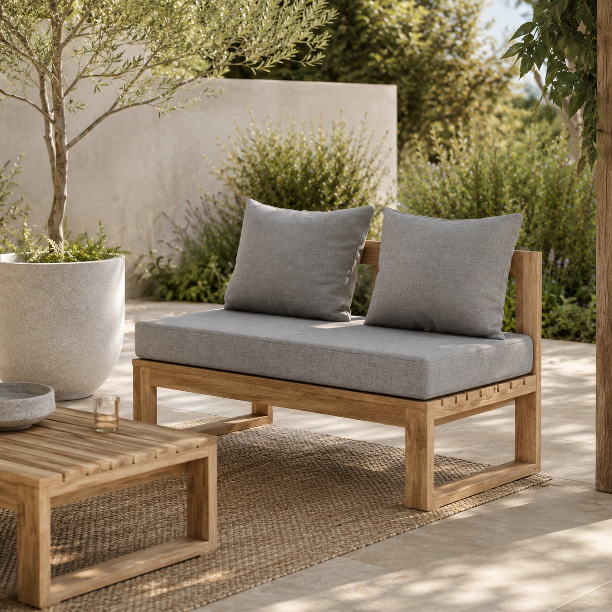 Anderson Teak Straight Modular Deep Seating Bench with Sunbrella Cushions 48" Teak Outdoor Bench