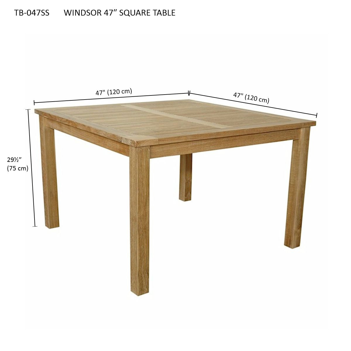 Anderson Teak Windsor 47″ Square Dining Table – Solid Teak Outdoor Patio Table