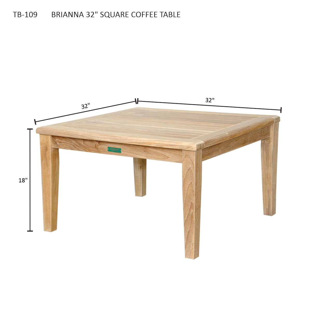 Anderson Teak Brianna 32″ Square Coffee Table – Solid Teak Outdoor Patio Table