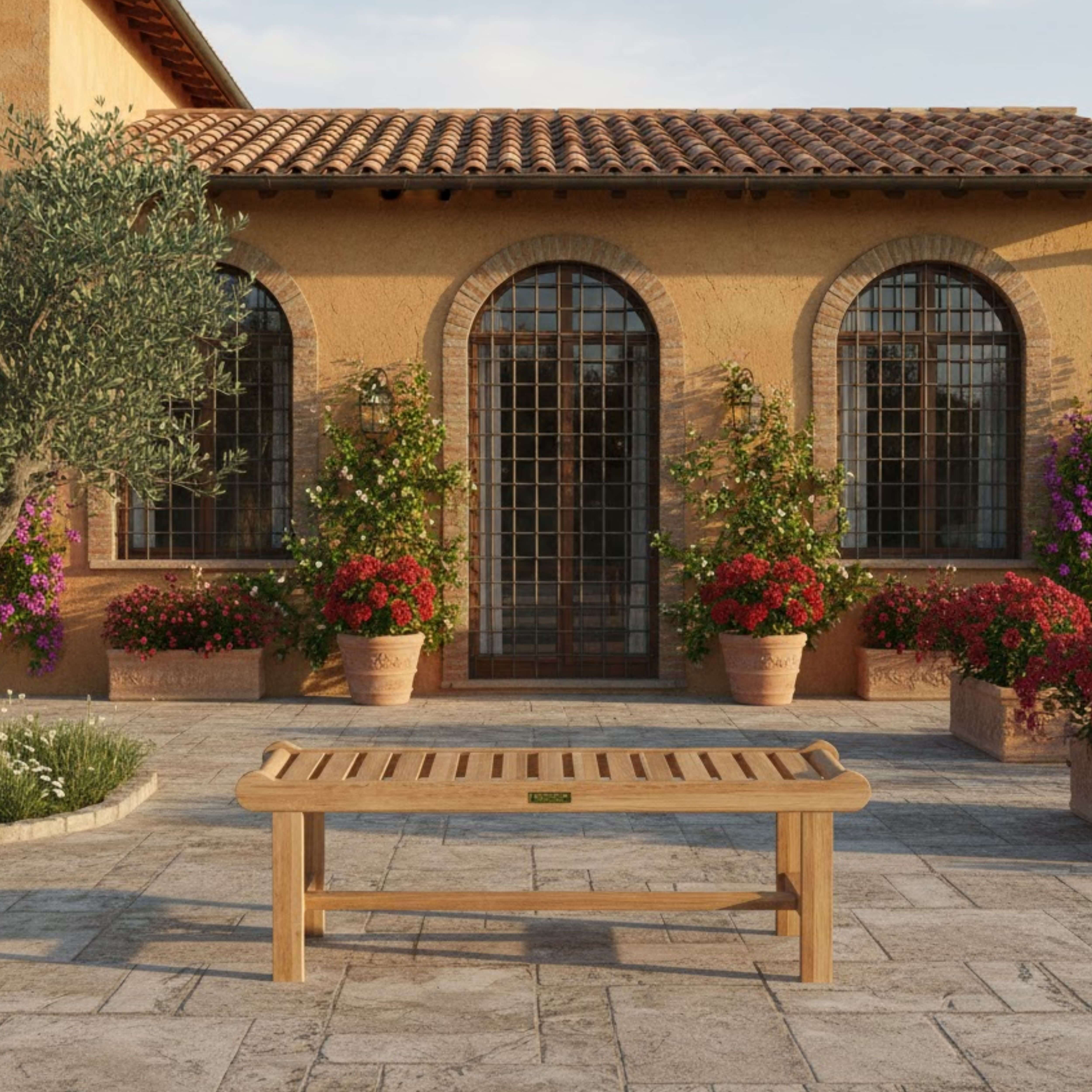 Anderson Teak – Cambridge 48″ Backless Bench – Curved Teak Patio Seating