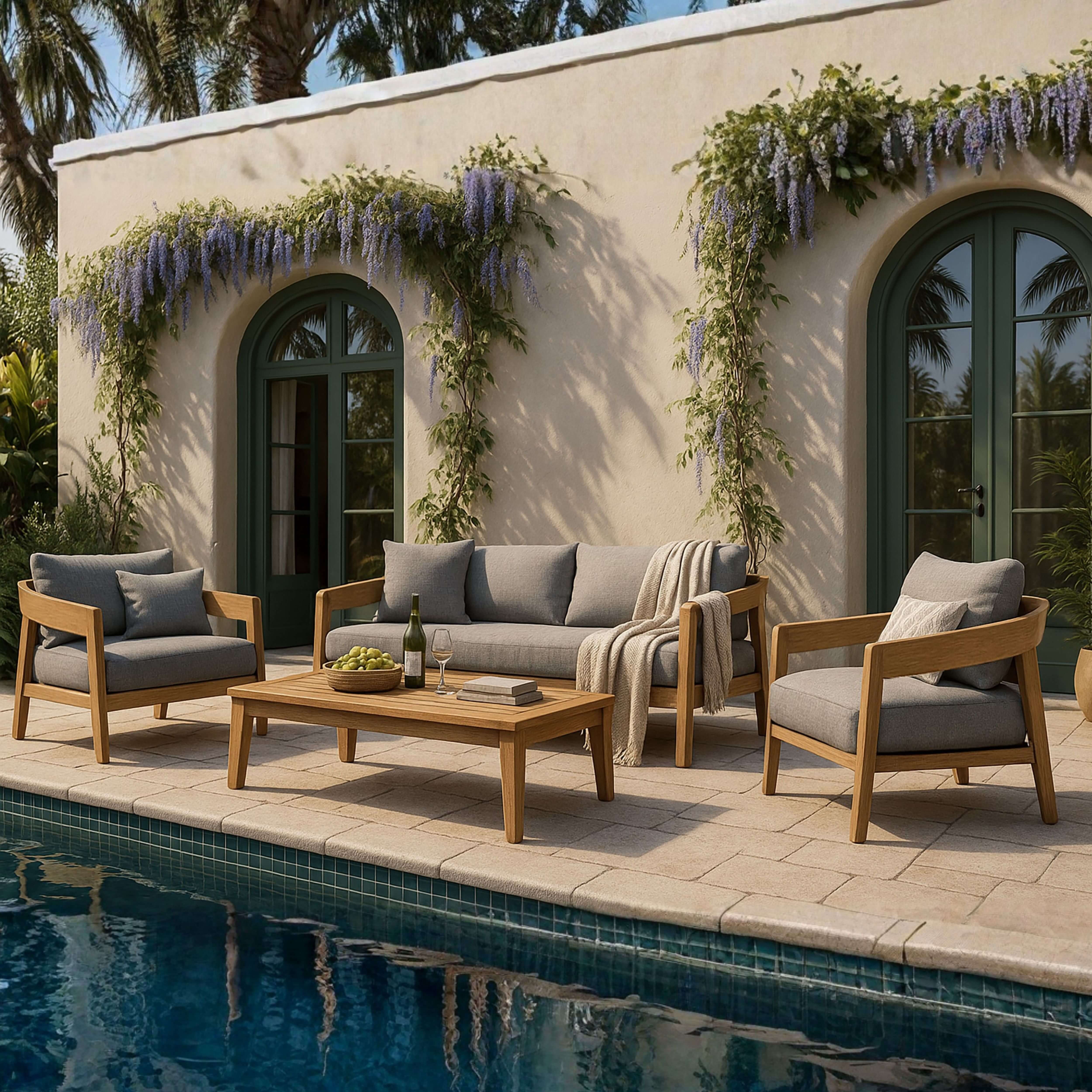 Anderson Teak Toscana 4-Piece Deep Seating Set – Premium Teak Outdoor Patio Conversation Set with Sofa  Lounge Chairs Coffee Table & Sunbrella Cushions