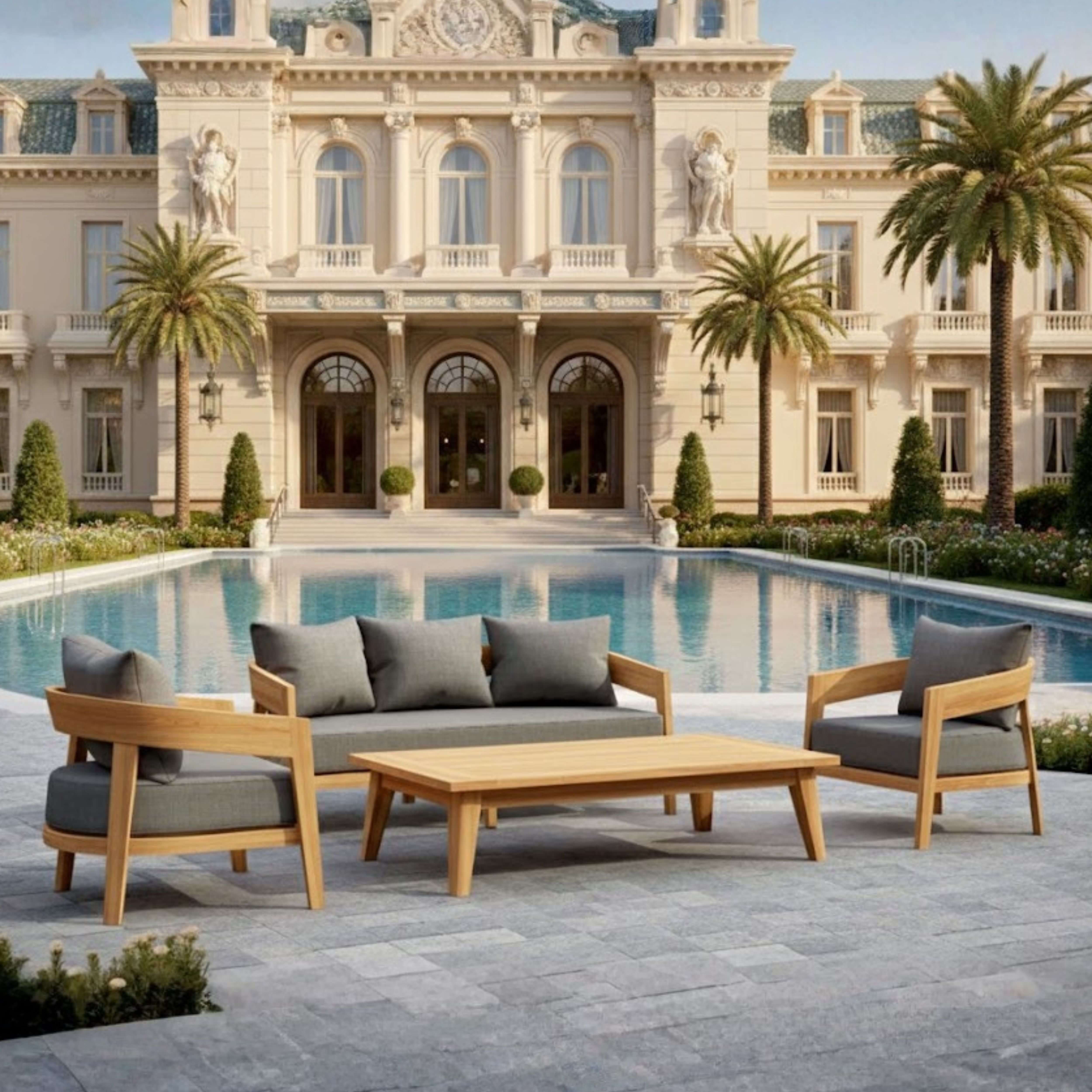 Anderson Teak Toscana 4-Piece Deep Seating Set – Premium Teak Outdoor Patio Conversation Set with Sofa  Lounge Chairs Coffee Table & Sunbrella Cushions