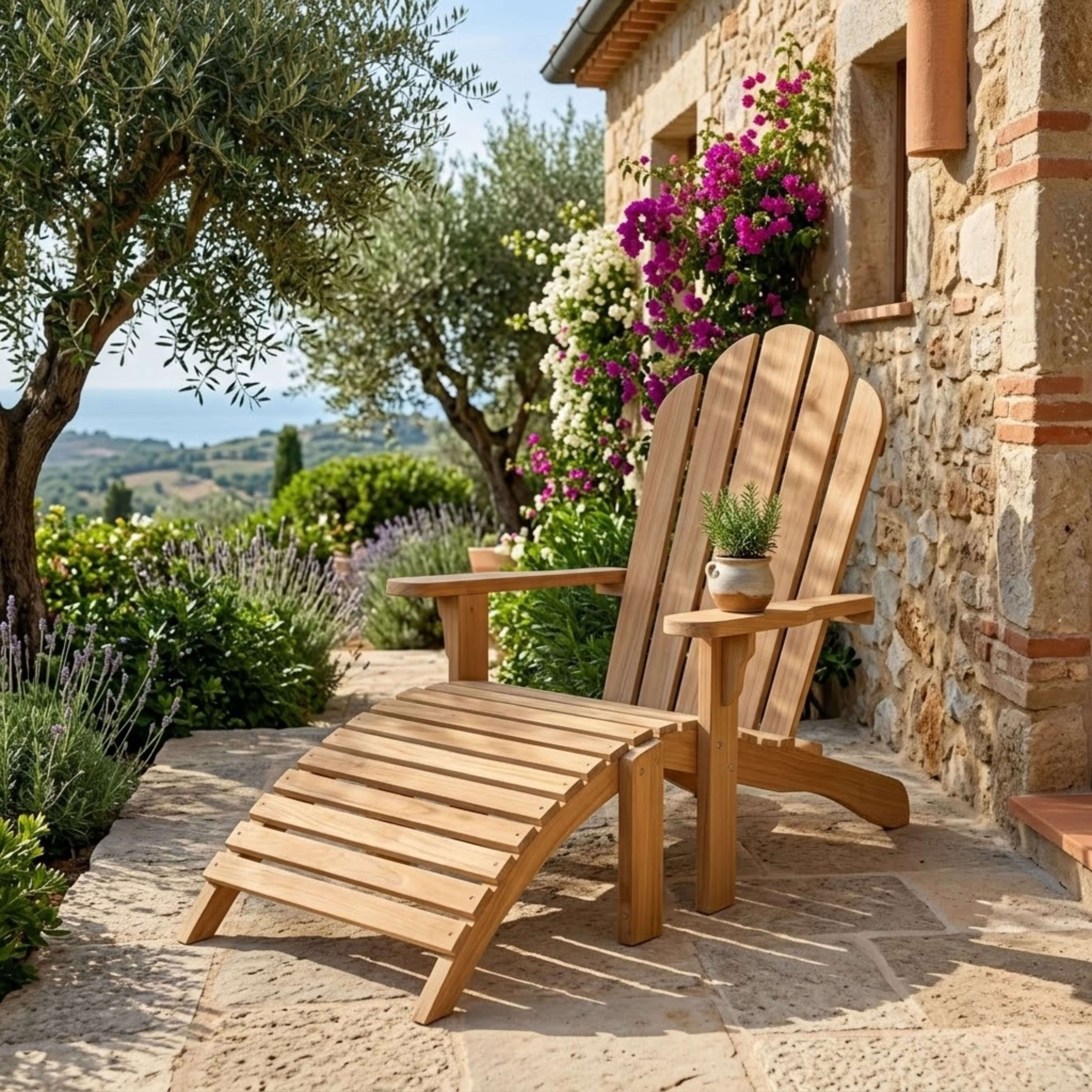 Anderson Teak Adirondack Chair with Ottoman – Grade A Teak Outdoor Patio & Garden Lounge Chair